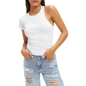 NWT Good American white cotton asymmetrical t-shirt size XS